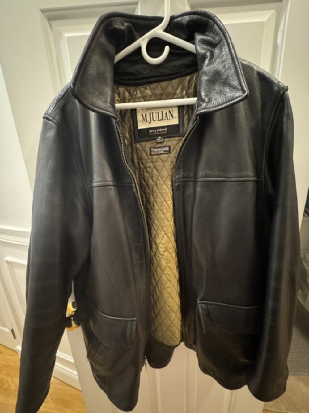 M. Julian Wilson's Leather Mens M Black Full Zip Thinsulate Lined Overcoat